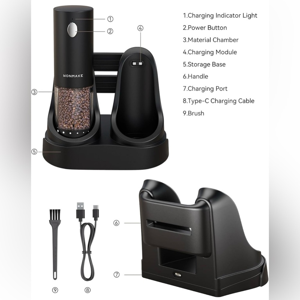 Electric Salt & Pepper Grinder Set – Rechargeable, Adjustable Coarseness - NWT - Picture 4 of 11